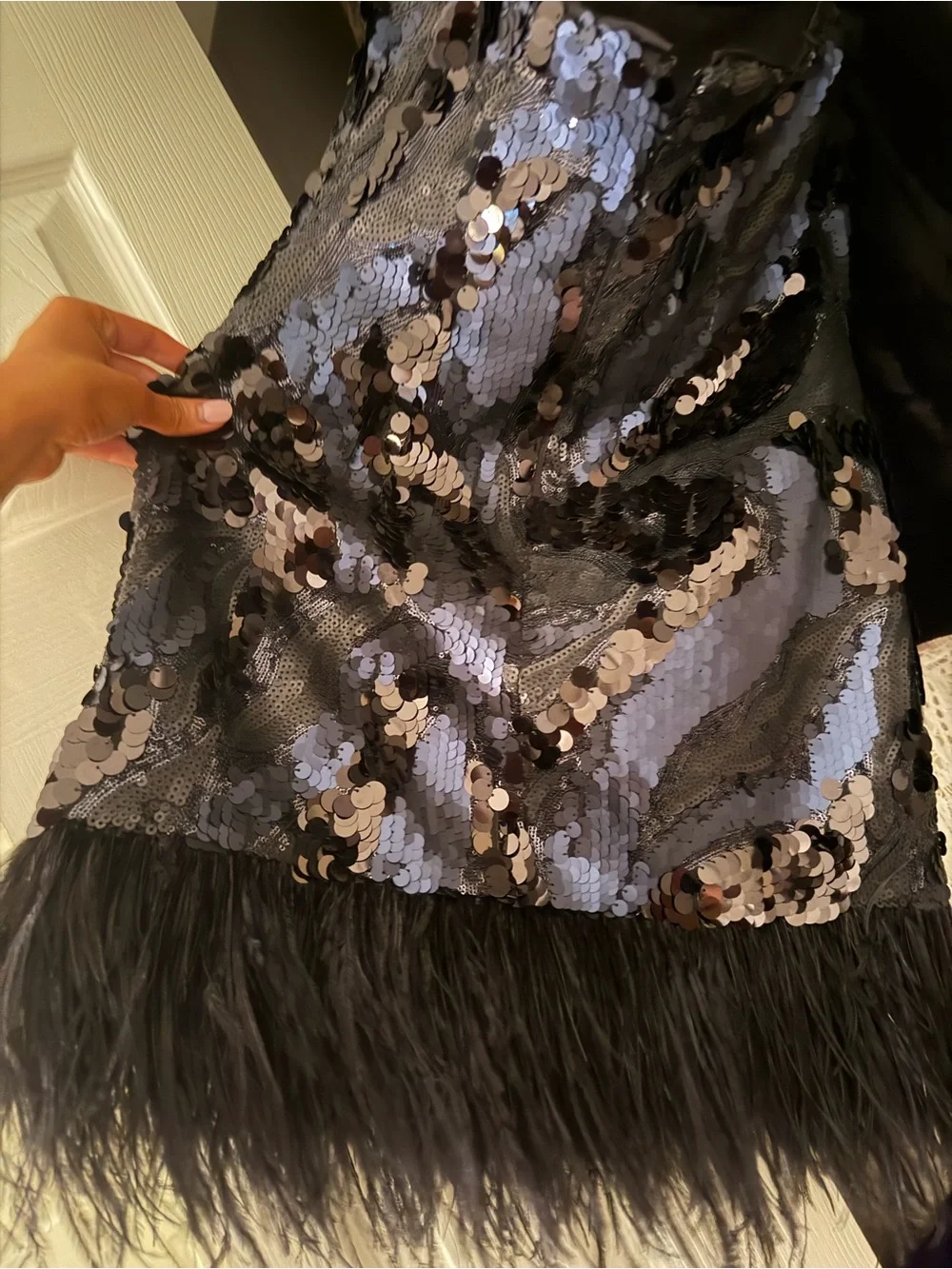 Black Sequin Fringe Mini Dress - Picture 4 of 5